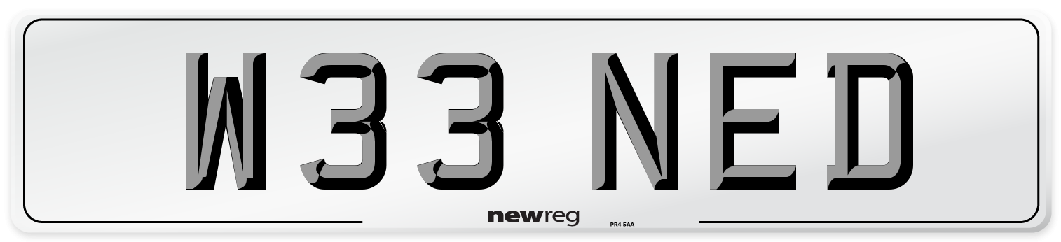 W33 NED Number Plate from New Reg